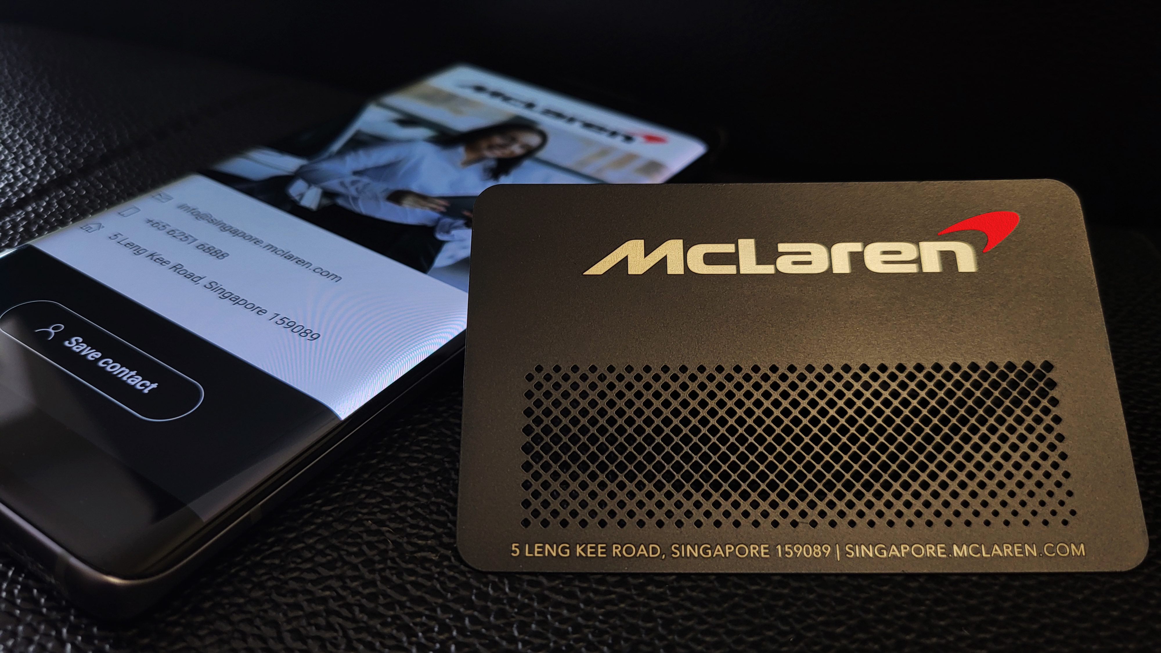Mclaren black metal business card with digital business card feature