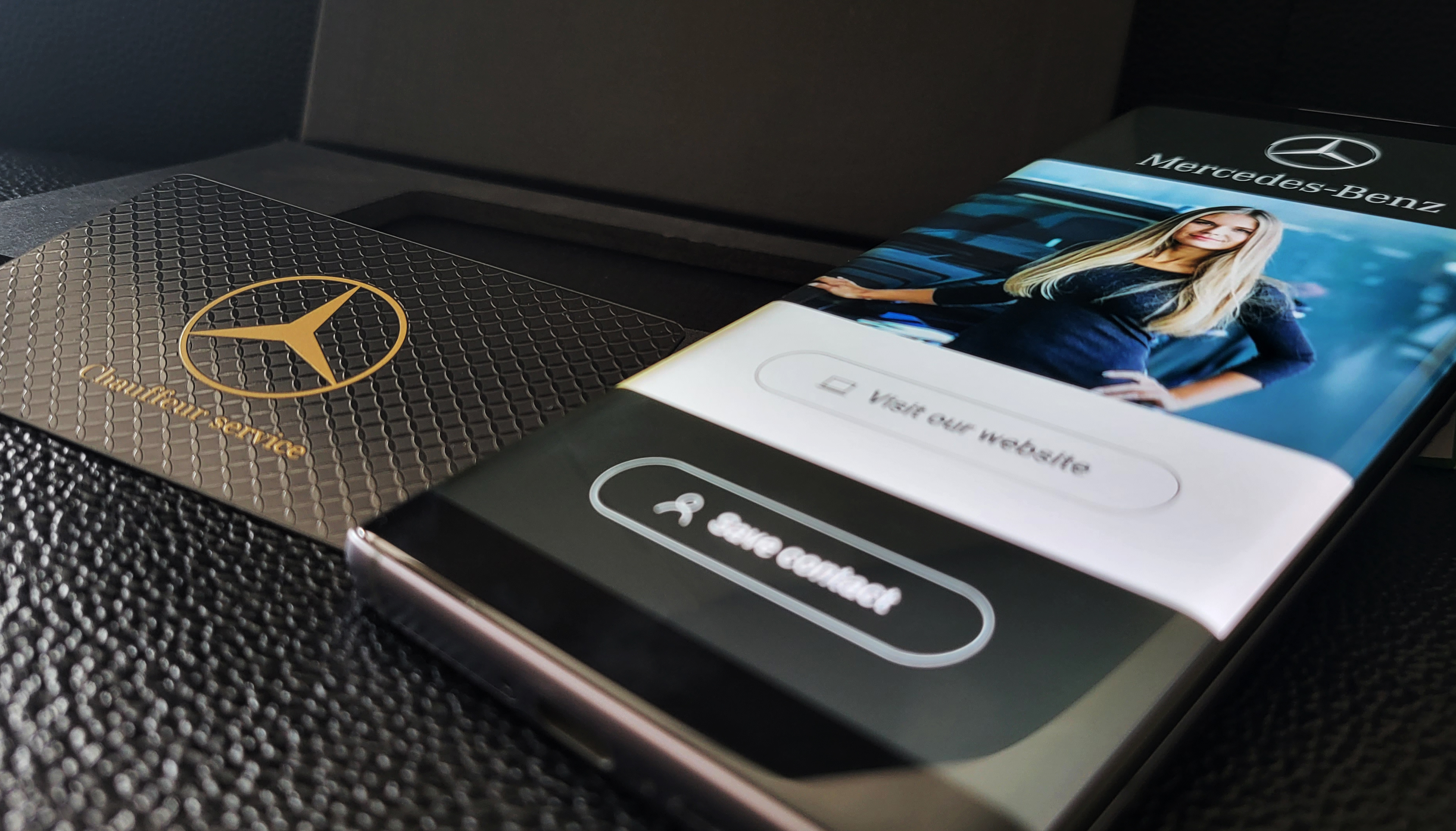 Mercedes black metal business card with digital business card feature