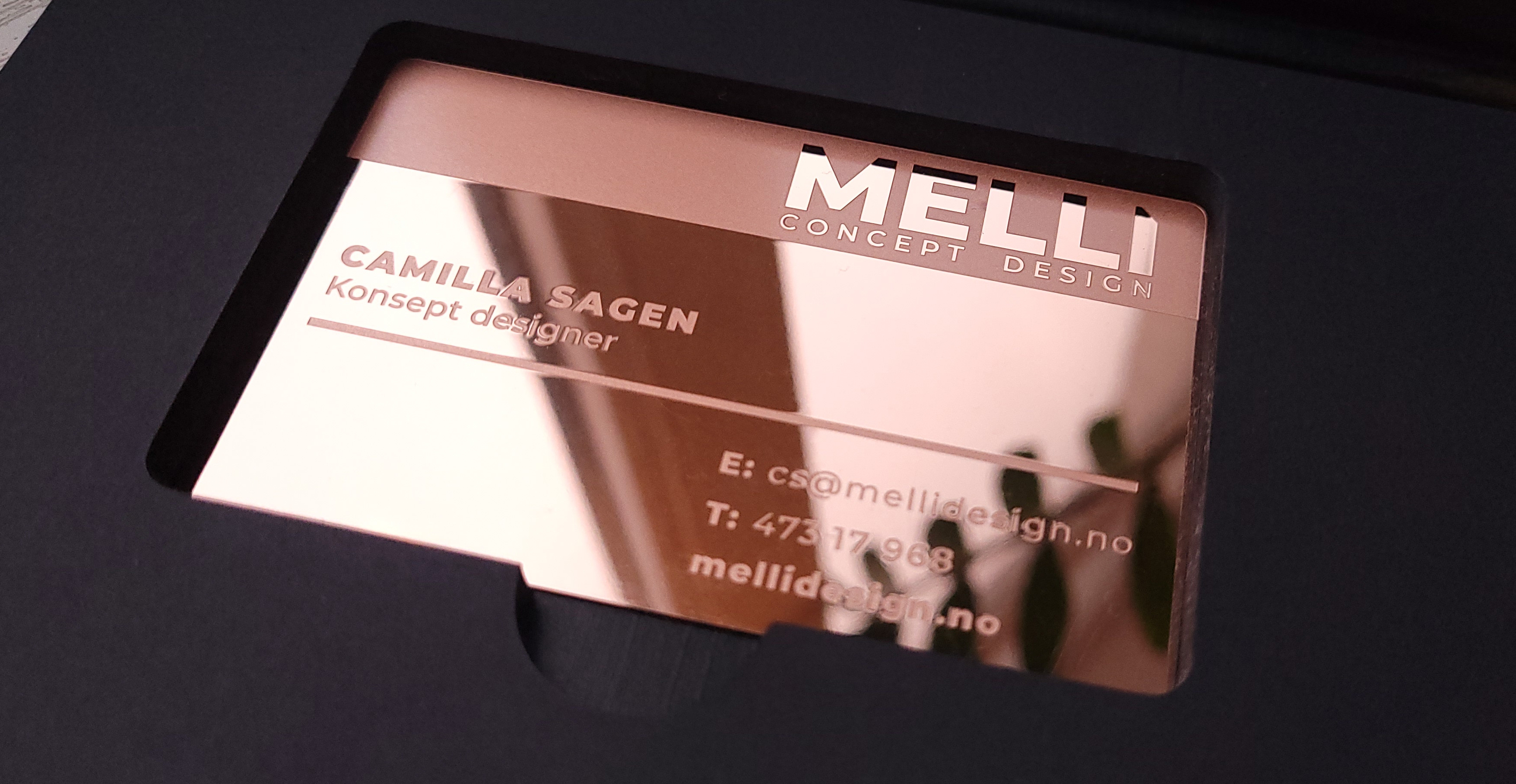 Melli rose gold metal business card
